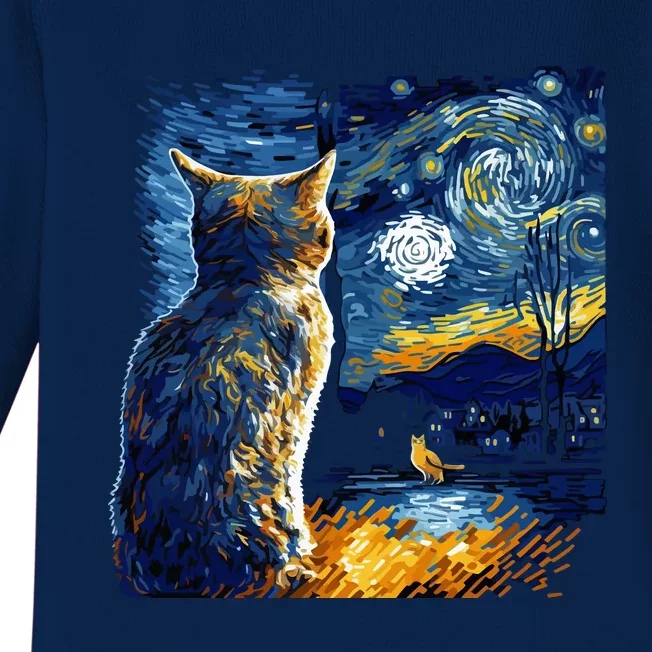 Majestic Starry Night Cat Baby Long Sleeve Bodysuit