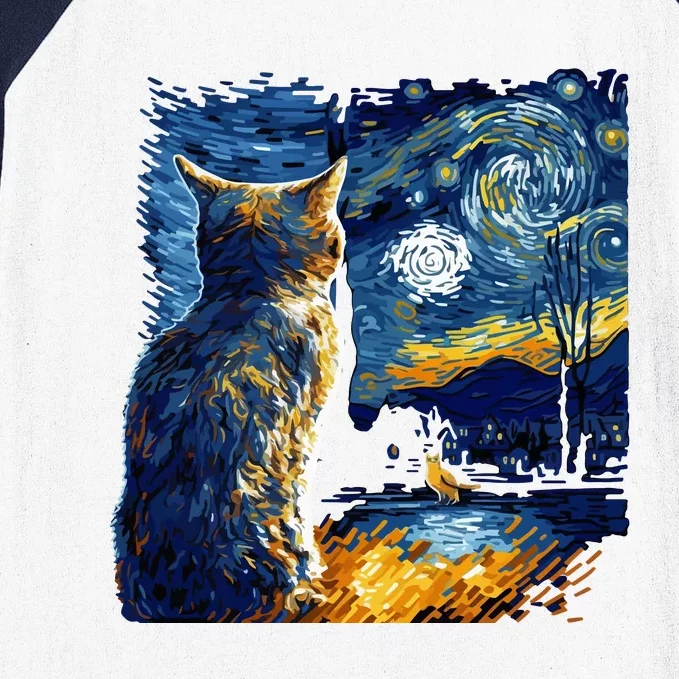 Majestic Starry Night Cat Baseball Sleeve Shirt