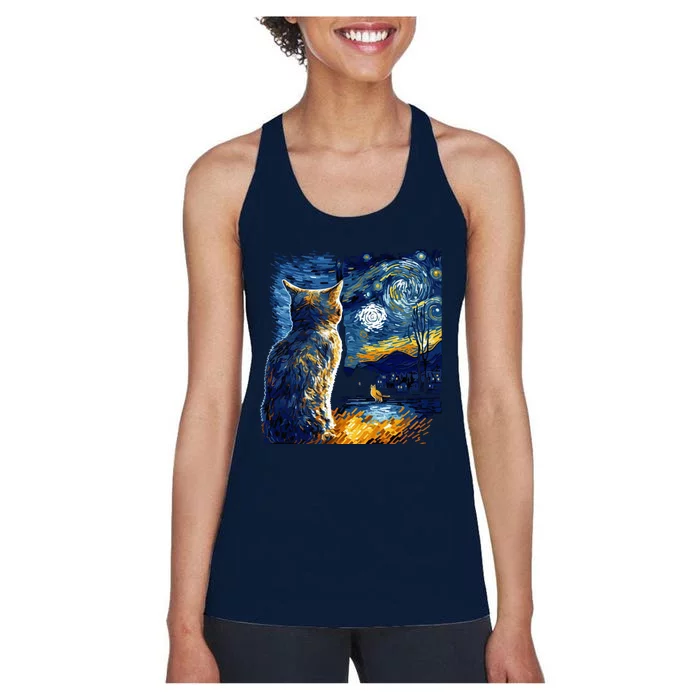 Majestic Starry Night Cat Women's Racerback Tank