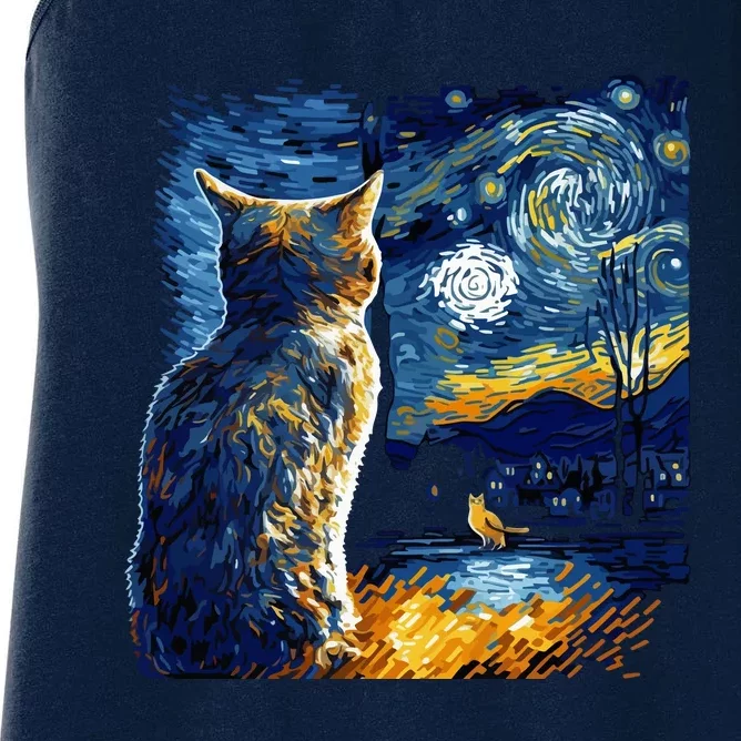 Majestic Starry Night Cat Women's Racerback Tank