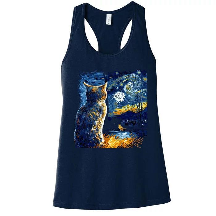 Majestic Starry Night Cat Women's Racerback Tank