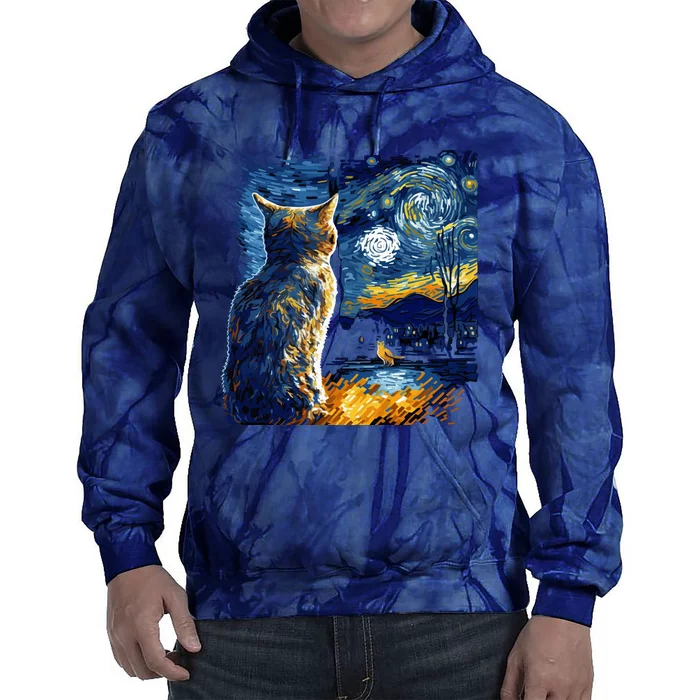 Majestic Starry Night Cat Tie Dye Hoodie