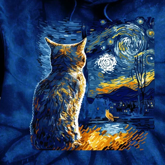 Majestic Starry Night Cat Tie Dye Hoodie