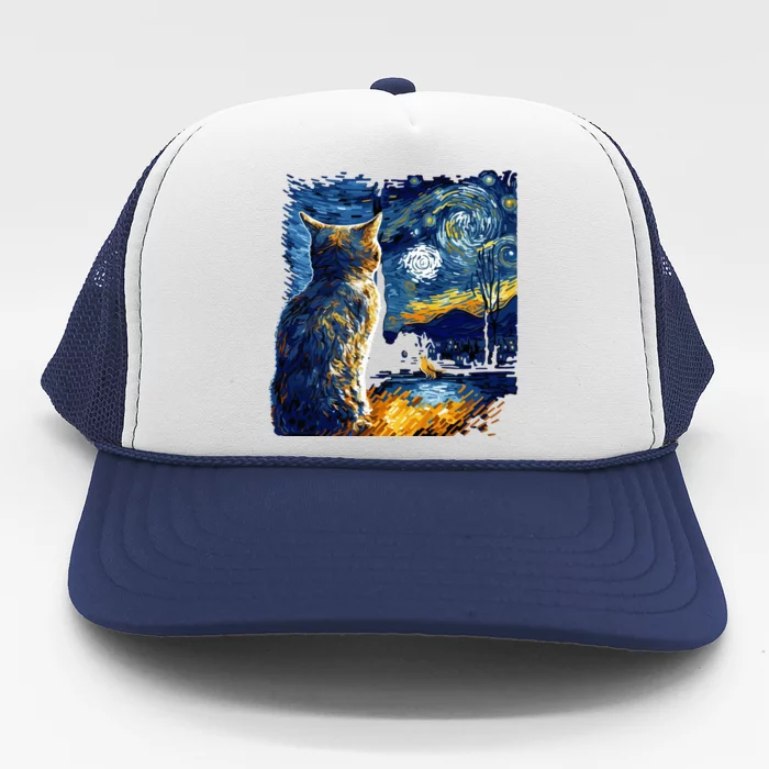 Majestic Starry Night Cat Trucker Hat