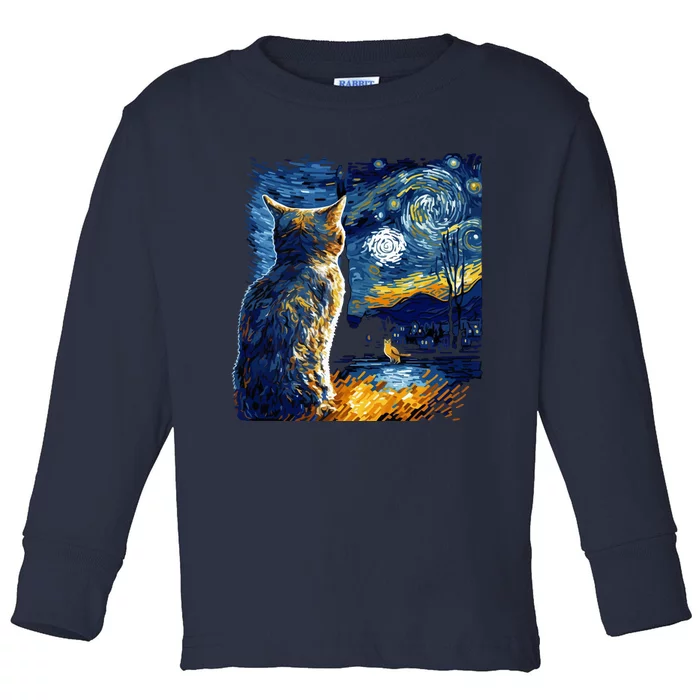 Majestic Starry Night Cat Toddler Long Sleeve Shirt