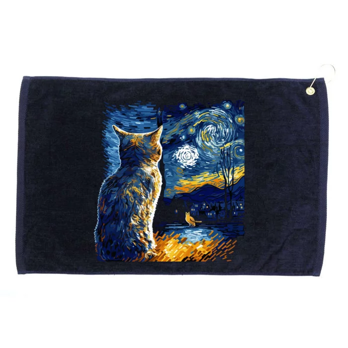 Majestic Starry Night Cat Grommeted Golf Towel