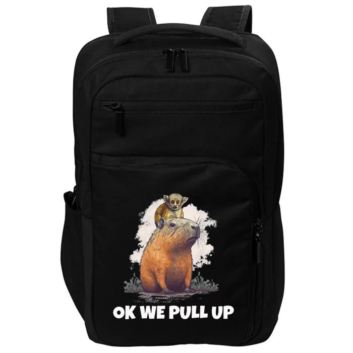 Monkey sits on Capybara Ok We Pull Up Impact Tech Backpack