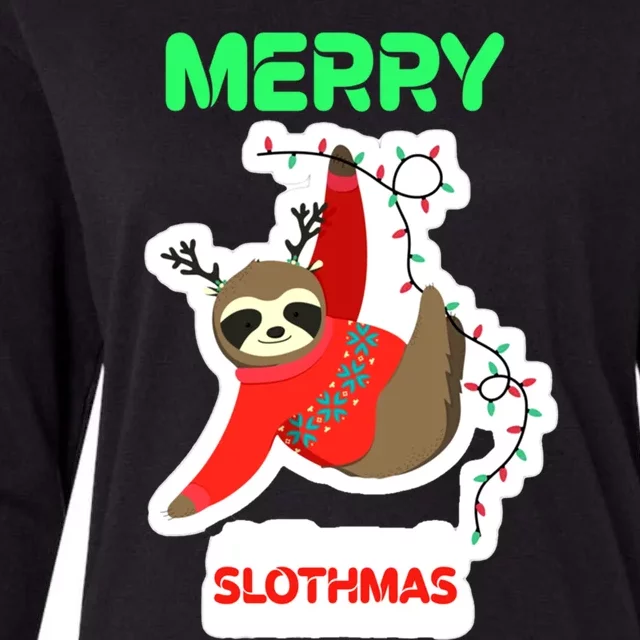 Merry Slothmas Pajamas Xmas Family Matching Gift Womens Cotton Relaxed Long Sleeve T-Shirt