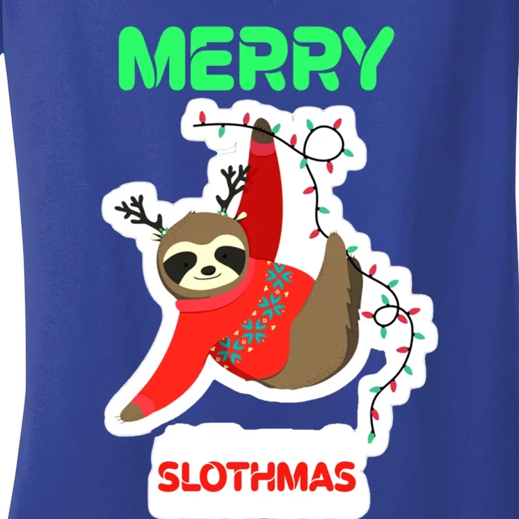 Merry Slothmas Pajamas Xmas Family Matching Gift Women's V-Neck T-Shirt