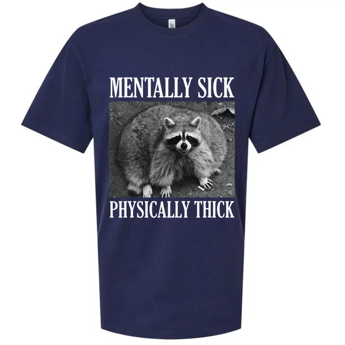 Mentally Sick Physically Thick Funny Raccoon Quote Sueded Cloud Jersey T-Shirt