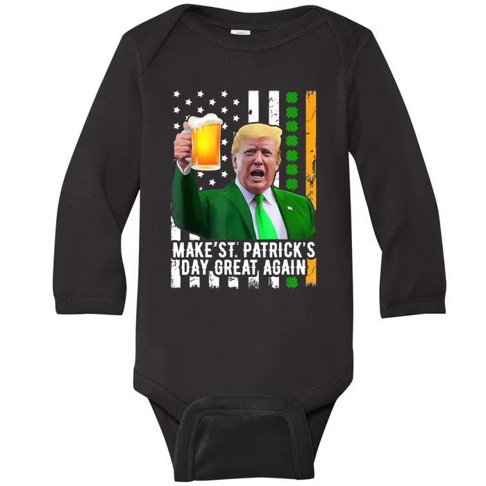 Make St PatrickS Day Great Again Funny Trump Baby Long Sleeve Bodysuit