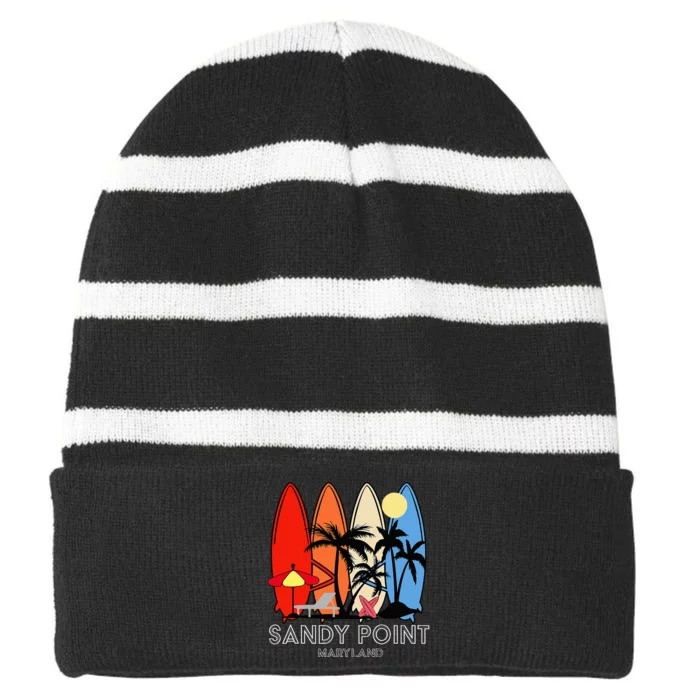 Maryland Sandy Point Retro Surfer Striped Beanie with Solid Band