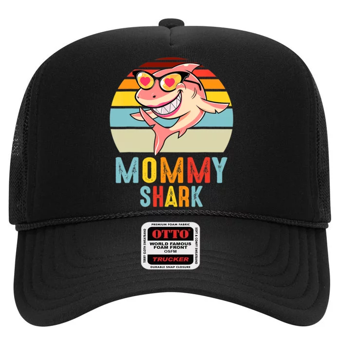 Mommy Shark Pajamas Retro Line Shirt For Mother's Day High Crown Mesh Trucker Hat