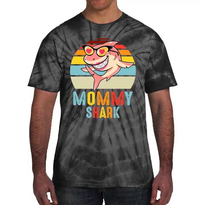 Mommy Shark Pajamas Retro Line Shirt For Mother's Day Tie-Dye T-Shirt