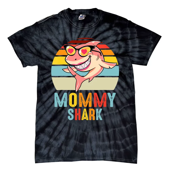 Mommy Shark Pajamas Retro Line Shirt For Mother's Day Tie-Dye T-Shirt