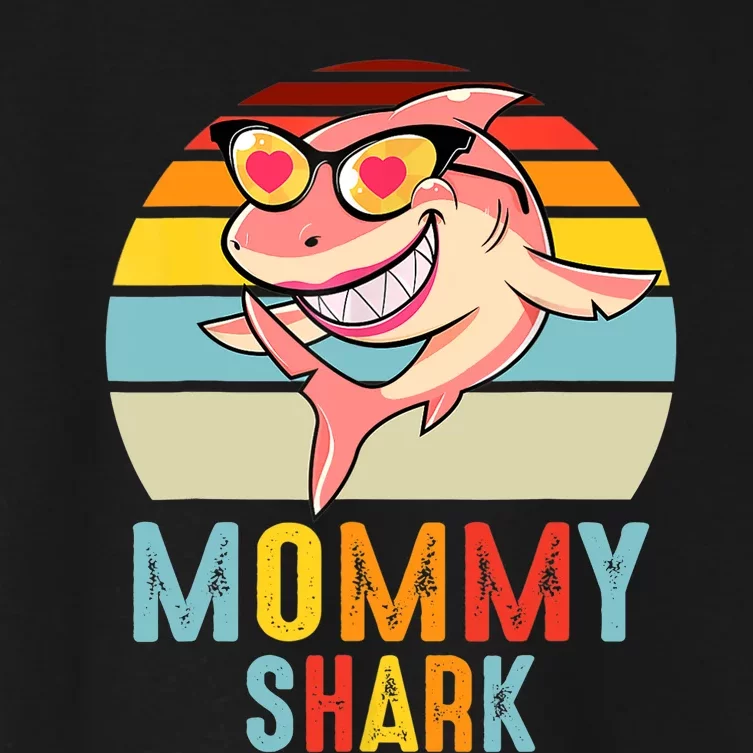 Mommy Shark Pajamas Retro Line Shirt For Mother's Day Women's Crop Top Tee