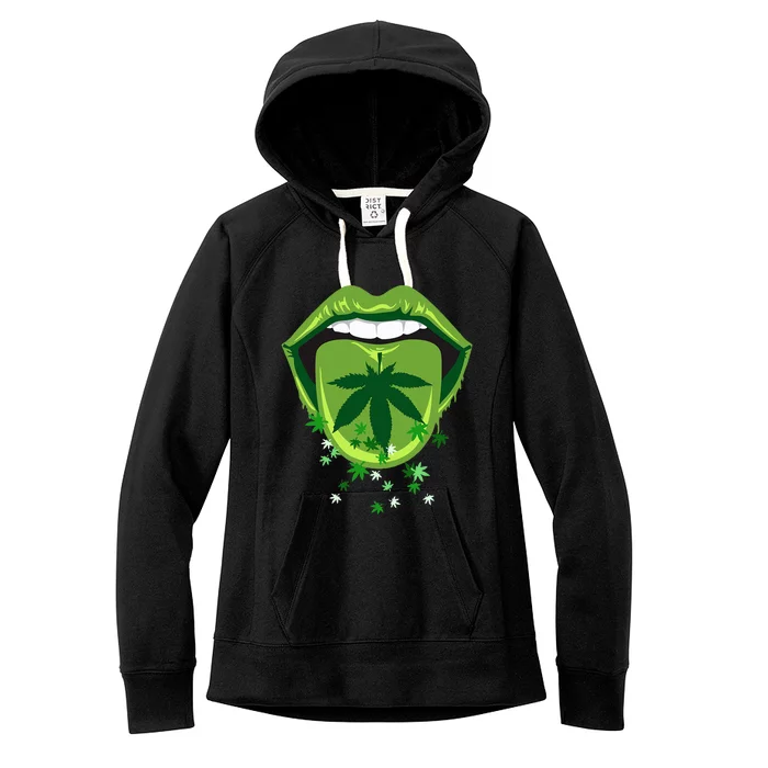 Marijuana Smoker Pot Leaf Tongue Green Lips Love Weed Women's Fleece Hoodie