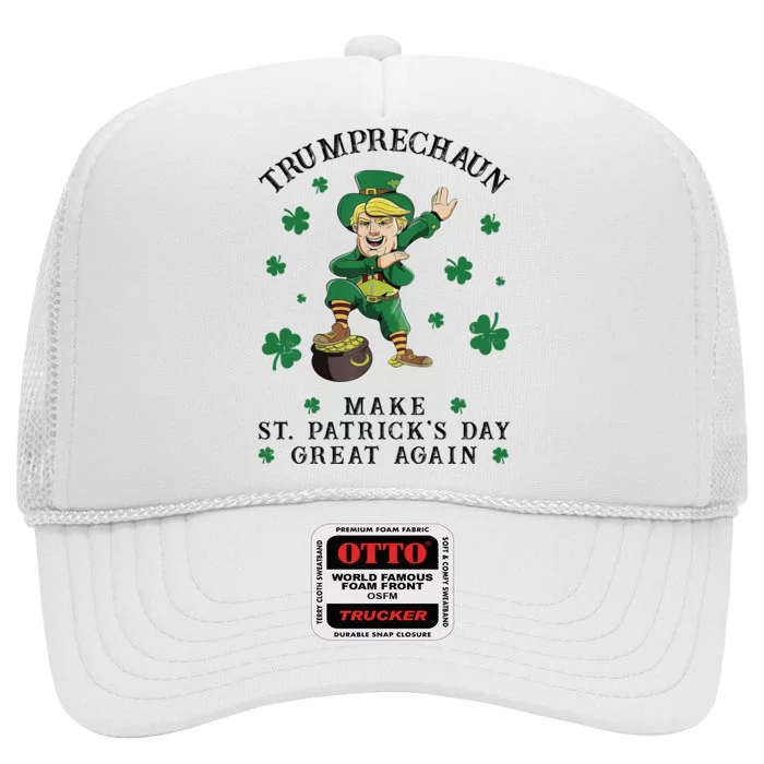 Make St Patricks Day Great Again Trump Leprechaun High Crown Mesh Trucker Hat