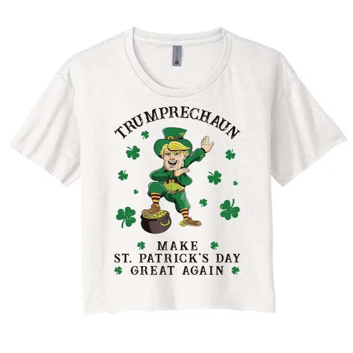 Make St Patricks Day Great Again Trump Leprechaun Women's Crop Top Tee