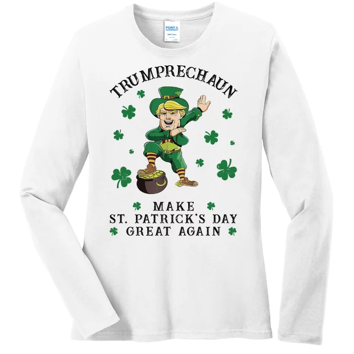 Make St Patricks Day Great Again Trump Leprechaun Ladies Long Sleeve Shirt