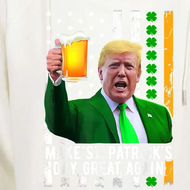 Make St Patrick's Day Great Again Funny Trump Shamrock Beer Gift Womens Funnel Neck Pullover Hood