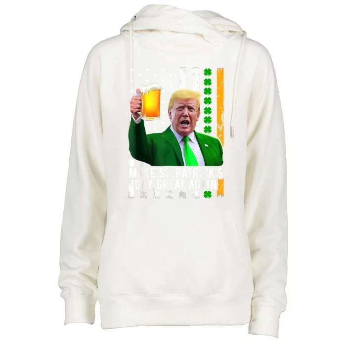 Make St Patrick's Day Great Again Funny Trump Shamrock Beer Gift Womens Funnel Neck Pullover Hood