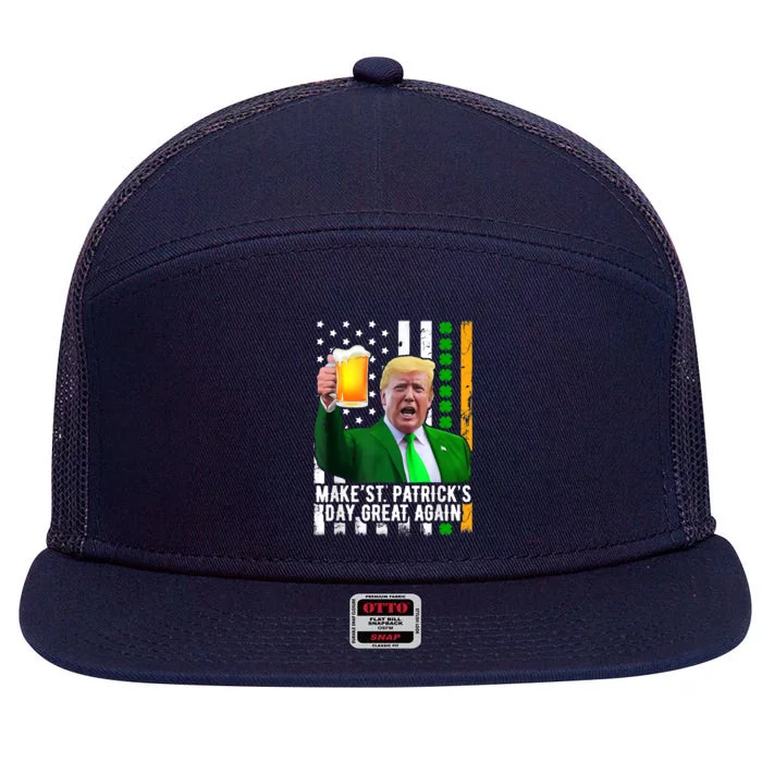 Make St Patrick's Day Great Again Funny Trump Shamrock Beer Gift 7 Panel Mesh Trucker Snapback Hat