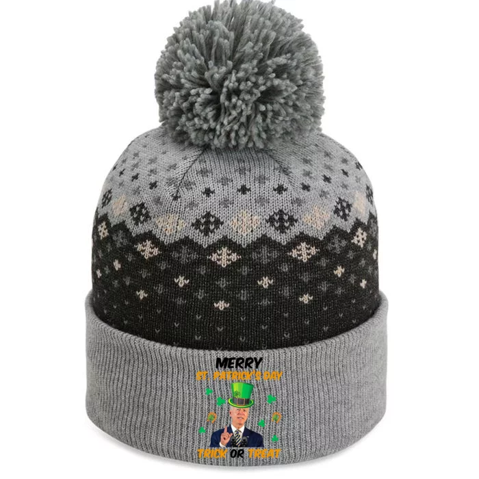 Merry St Patrick's Day Trick Or Treat Funny Confused Joe Biden The Baniff Cuffed Pom Beanie