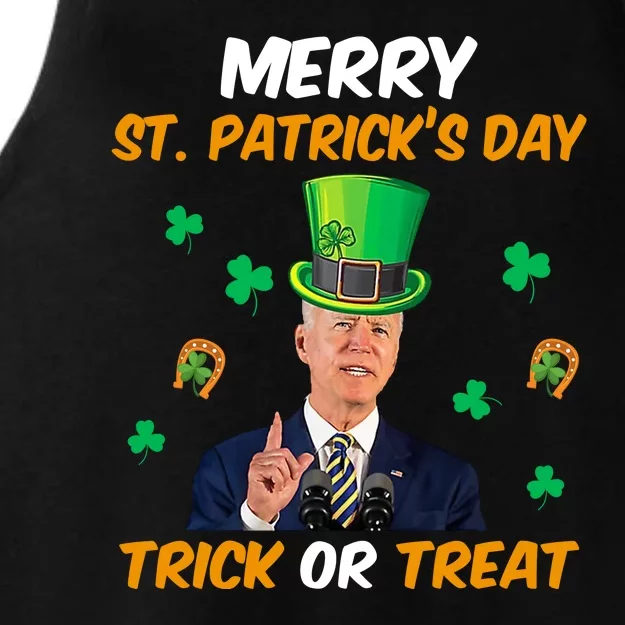 Merry St Patrick's Day Trick Or Treat Funny Confused Joe Biden Ladies Tri-Blend Wicking Tank