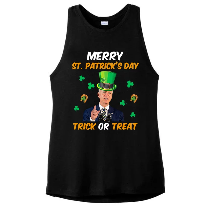 Merry St Patrick's Day Trick Or Treat Funny Confused Joe Biden Ladies Tri-Blend Wicking Tank