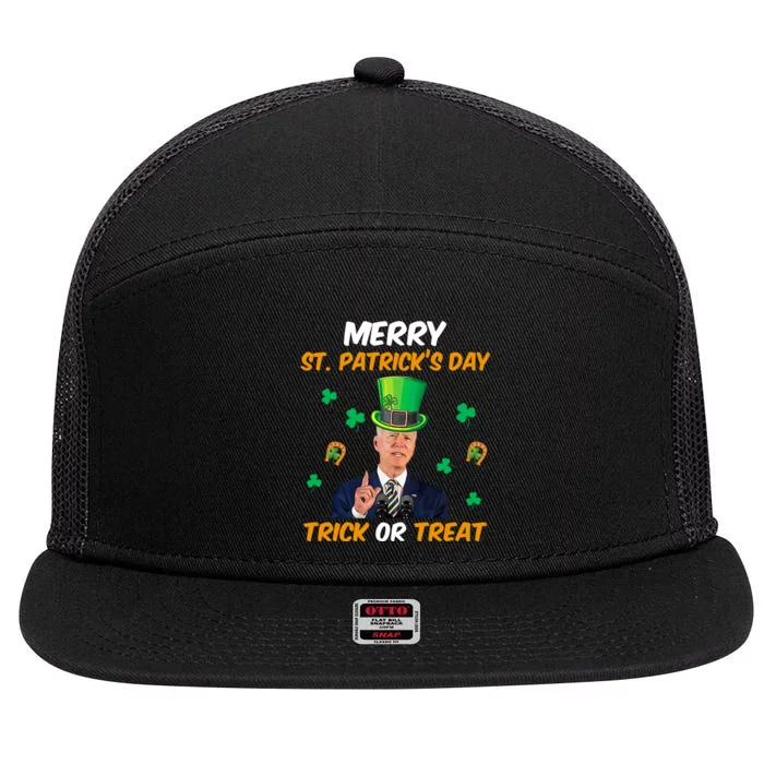 Merry St Patrick's Day Trick Or Treat Funny Confused Joe Biden 7 Panel Mesh Trucker Snapback Hat