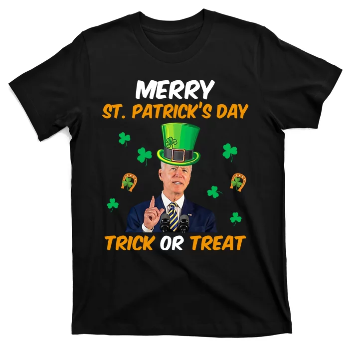 Merry St Patrick's Day Trick Or Treat Funny Confused Joe Biden T-Shirt