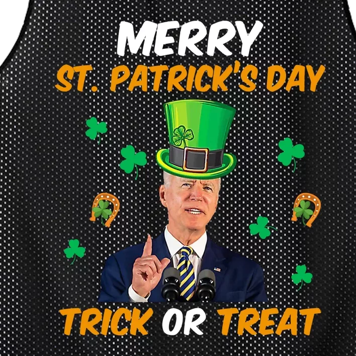 Merry St Patrick's Day Trick Or Treat Funny Confused Joe Biden Mesh Reversible Basketball Jersey Tank