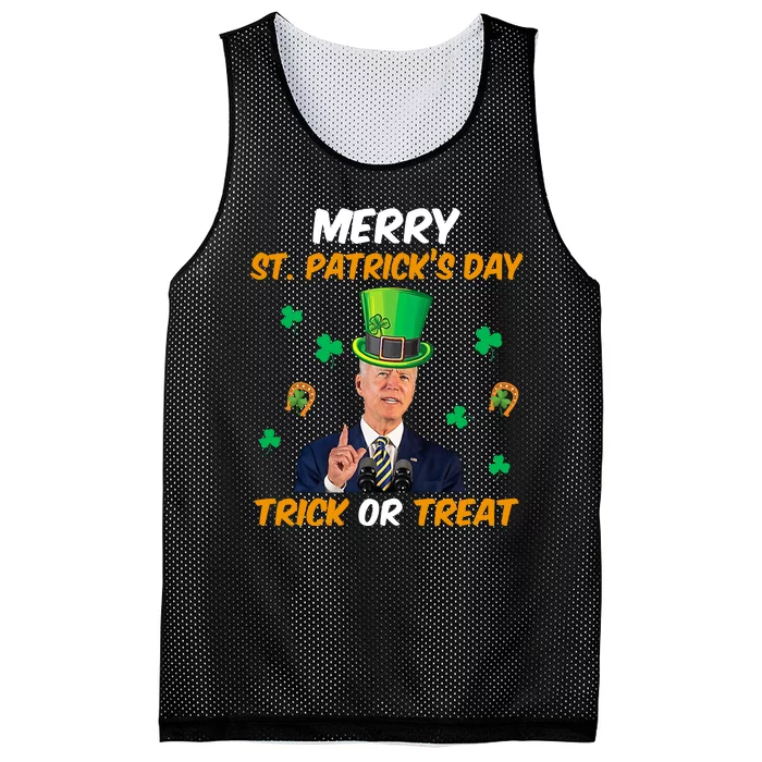 Merry St Patrick's Day Trick Or Treat Funny Confused Joe Biden Mesh Reversible Basketball Jersey Tank