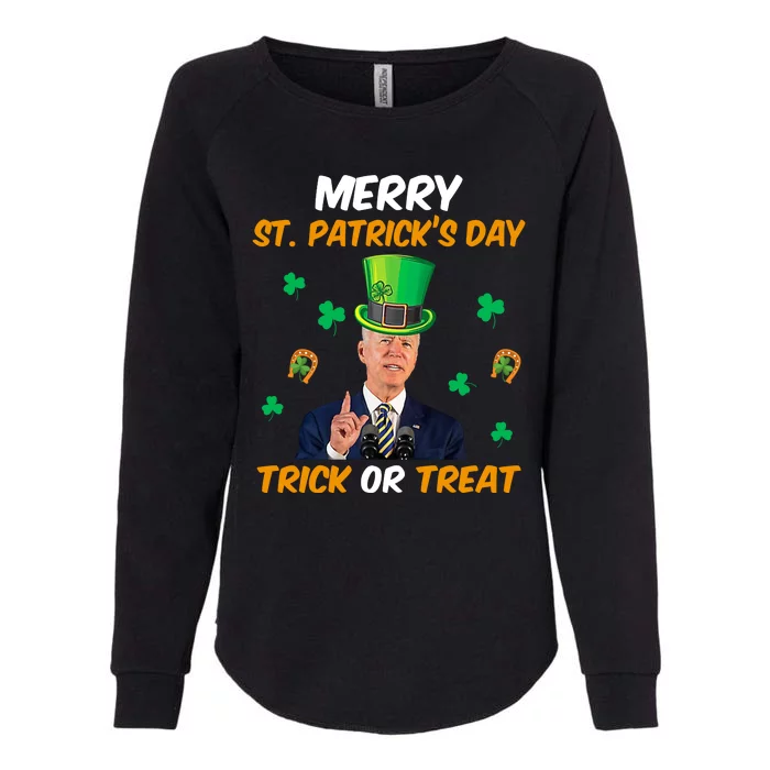 Merry St Patrick's Day Trick Or Treat Funny Confused Joe Biden Womens California Wash Sweatshirt