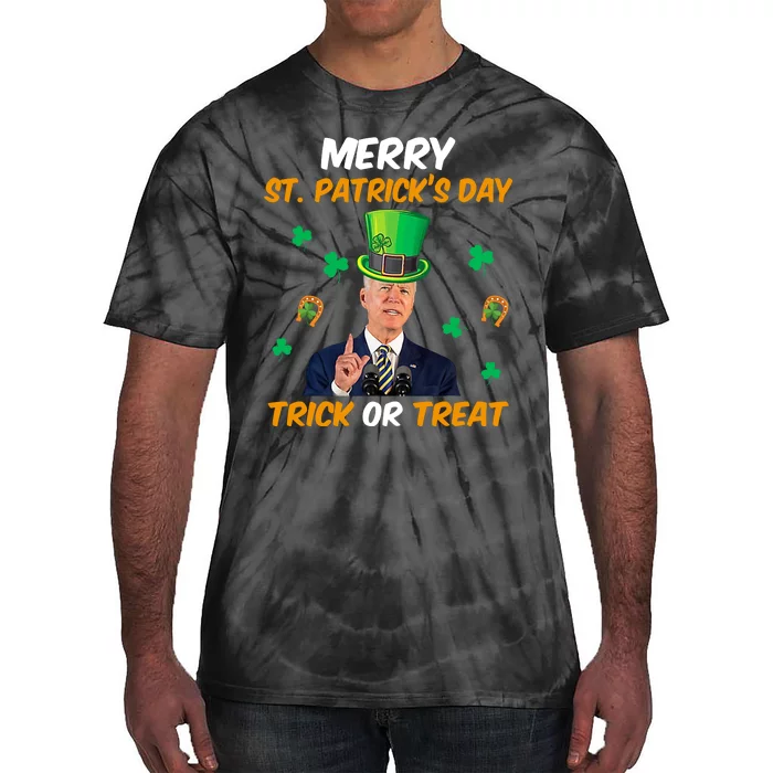 Merry St Patrick's Day Trick Or Treat Funny Confused Joe Biden Tie-Dye T-Shirt