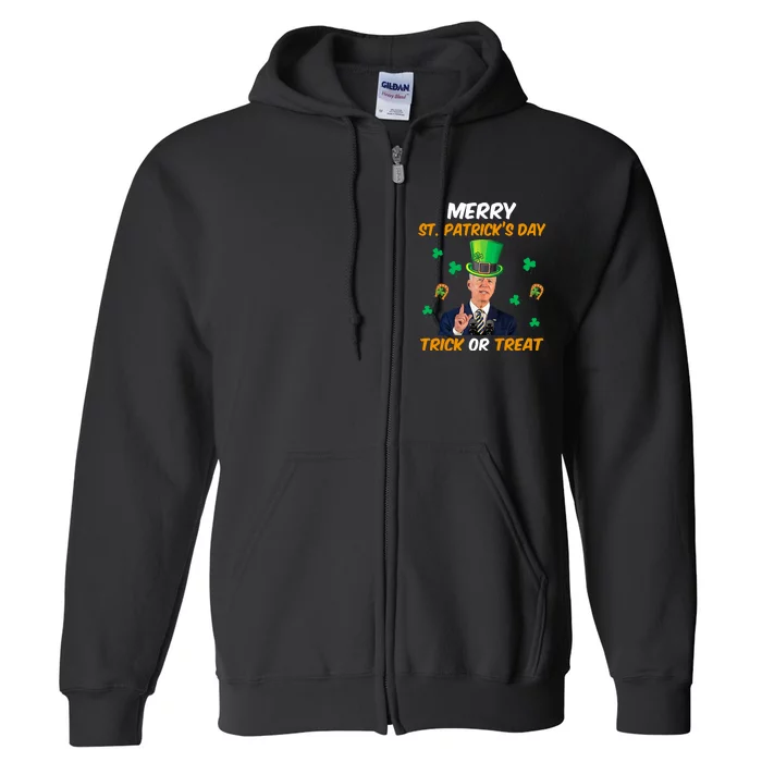 Merry St Patrick's Day Trick Or Treat Funny Confused Joe Biden Full Zip Hoodie