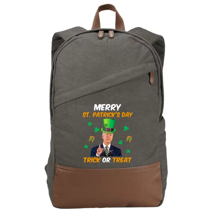 Merry St Patrick's Day Trick Or Treat Funny Confused Joe Biden Cotton Canvas Backpack