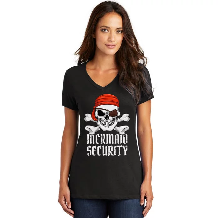 Mermaid Security Pirate Halloween Skull Pirate Eyepatch Women's V-Neck T-Shirt