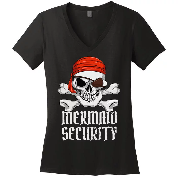 Mermaid Security Pirate Halloween Skull Pirate Eyepatch Women's V-Neck T-Shirt