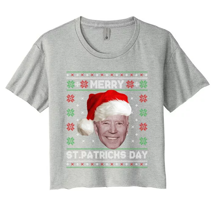 Merry St Patricks Day Funny Santa Joe Biden Ugly Christmas Gift Women's Crop Top Tee