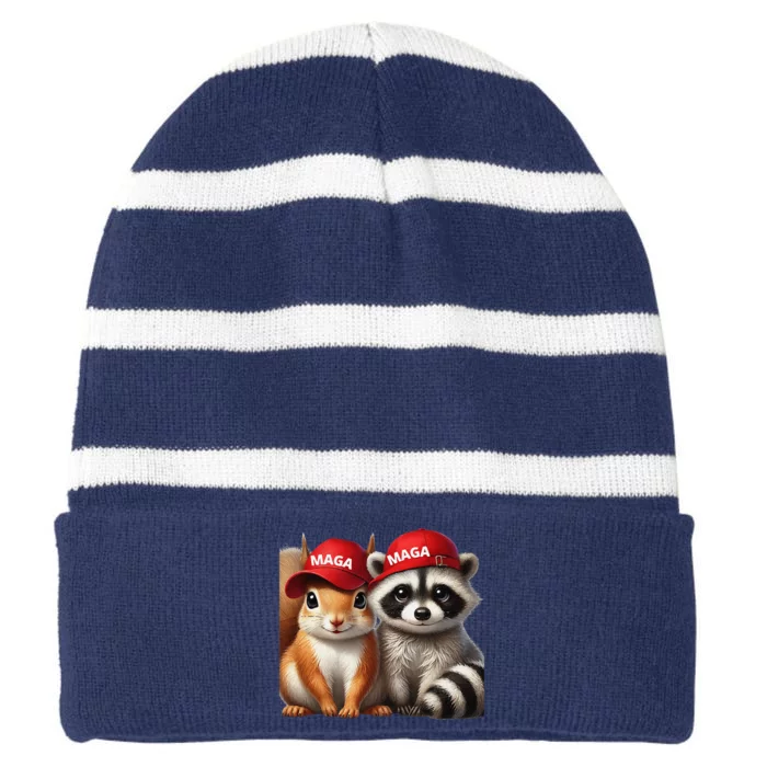 Maga Star Peanut The Squirrel & Fred The Raccoon Striped Beanie with Solid Band