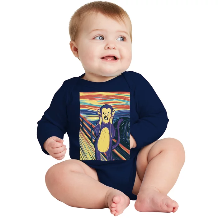 Monkey Screaming Painting Parody Baby Long Sleeve Bodysuit