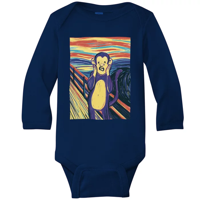 Monkey Screaming Painting Parody Baby Long Sleeve Bodysuit