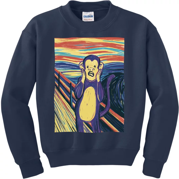 Monkey Screaming Painting Parody Kids Sweatshirt