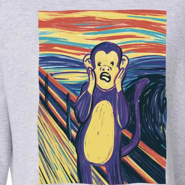 Monkey Screaming Painting Parody Cropped Pullover Crew