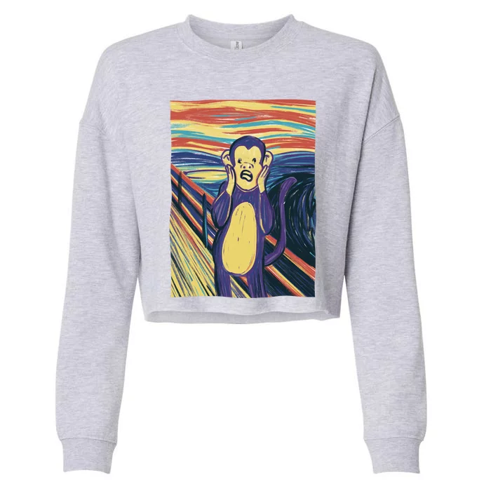 Monkey Screaming Painting Parody Cropped Pullover Crew