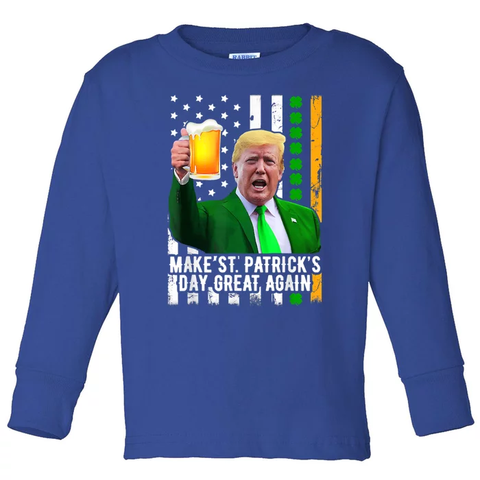 Make St Patrick's Day Great Again Funny Trump Shamrock Beer Gift Toddler Long Sleeve Shirt