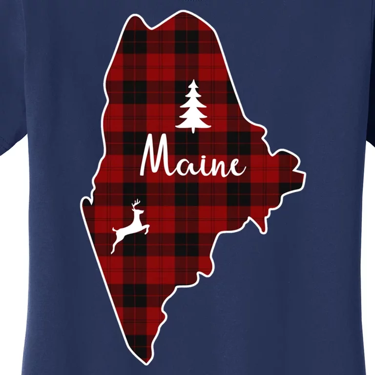 Maine State Plaid Deer Xmas Women's T-Shirt