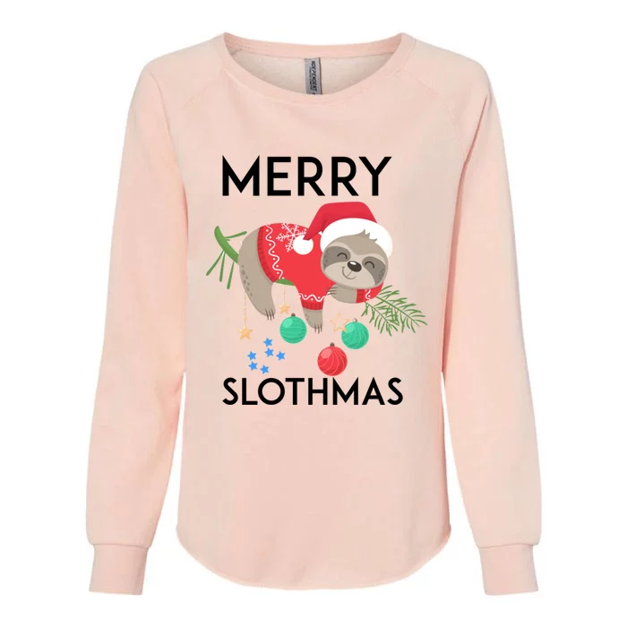 Merry Slothmas Pajamas Christmas Hanging Tree Bed Gift Womens California Wash Sweatshirt